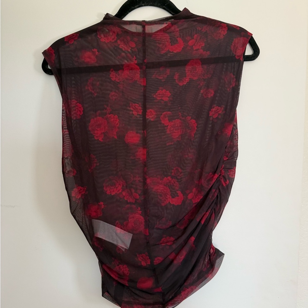 Abercrombie & Fitch Red Floral Sheer Blouse